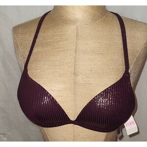 NWT PINK Victoria's Secret Womens Size XS Bikini Top Burgundy Bralette Lined Hal
